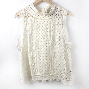 Anthropologie James Coviello Eyelet Mockneck Shell